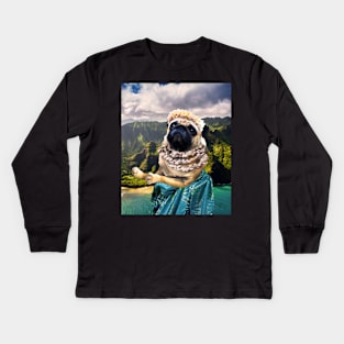 Cute Aloha Pug Hawaiian Kids Long Sleeve T-Shirt